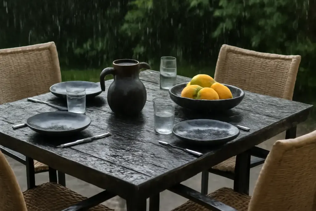 Set da pranzo esterno resistenti all’acqua: i modelli che non temono pioggia e umidità
